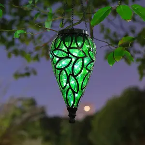 Outdoor Plastic Solar Hanging Lantern, 15 Cool White LEDs Twinkle Effect -Shaped Hanging Lantern Decor Garden Decorative Solar Lights for Backyard, Patio and Lawn