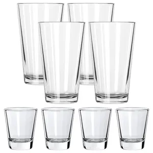 2/8 Pack Drinking Glasses Set, Durable Glass, Includes 1/4 Pack 16oz Beer Glasses and 1/4 Pack 1.5oz Shot Glasses, Perfect for Daily Use, Drinkware