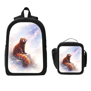 Cute Adorable Red Panda Backpack and Lunch Bag Set Bundle Large Capacity Backpack with Insulated Lunch Tote Lightweight Durable Multi Pocket Design Comfortable Shoulder Straps Travel Daily Use Organizer Stylish Matching Set Unisex