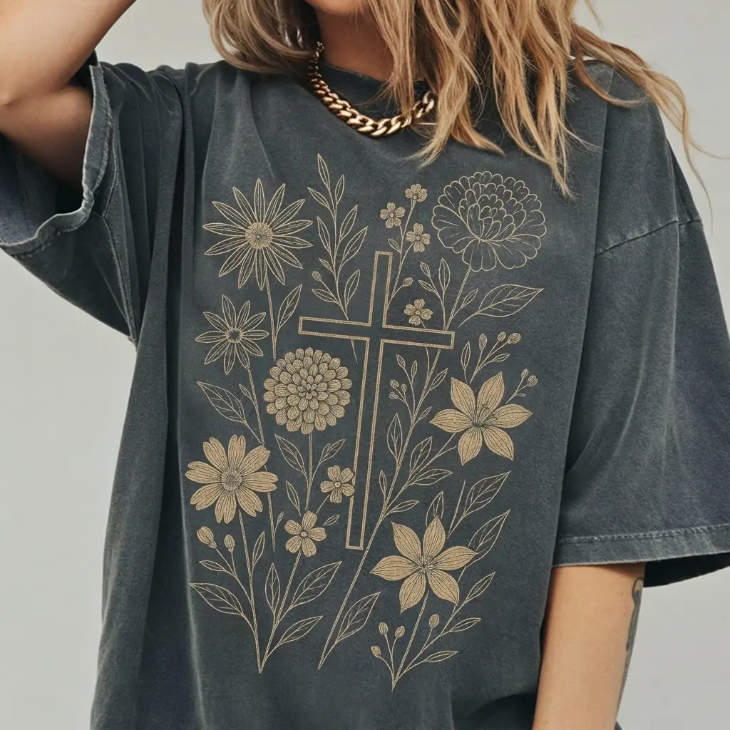 Christian Cross Shirt, Floral Faith Tee, Boho Jesus Shirt, Religious Gift for Women, Vintage Aesthetic Cross T-Shirt, Christian Easter Shirt