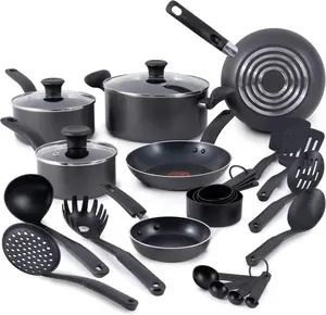 Nonstick Cookware Set 18 Piece, Oven Broiler Safe 350F, Kitchen Cooking Set w/Fry Pans, Saucepans, Stockpots, Skillet, Spoons, Lids Pots and Pans Set, Dishwasher Safe, Stone Grey