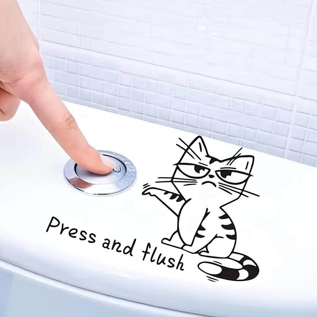 Funny Cat Toilet Paper Holder Sticker, Removable Decorative Wall Decal for Room Decor, Bedroom Decor, Party Decor, Cute Trendy Bathroom Decor