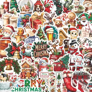 60Pcs Vintage Christmas Stickers Pack, Waterproof Festive Holiday & Christmas Character Vinyl Decals for Laptop, Water Bottle, Journal & Scrapbook, Stickers for Scrapbooking, Sticker Set, Sticker Sheets, Christmas Gift