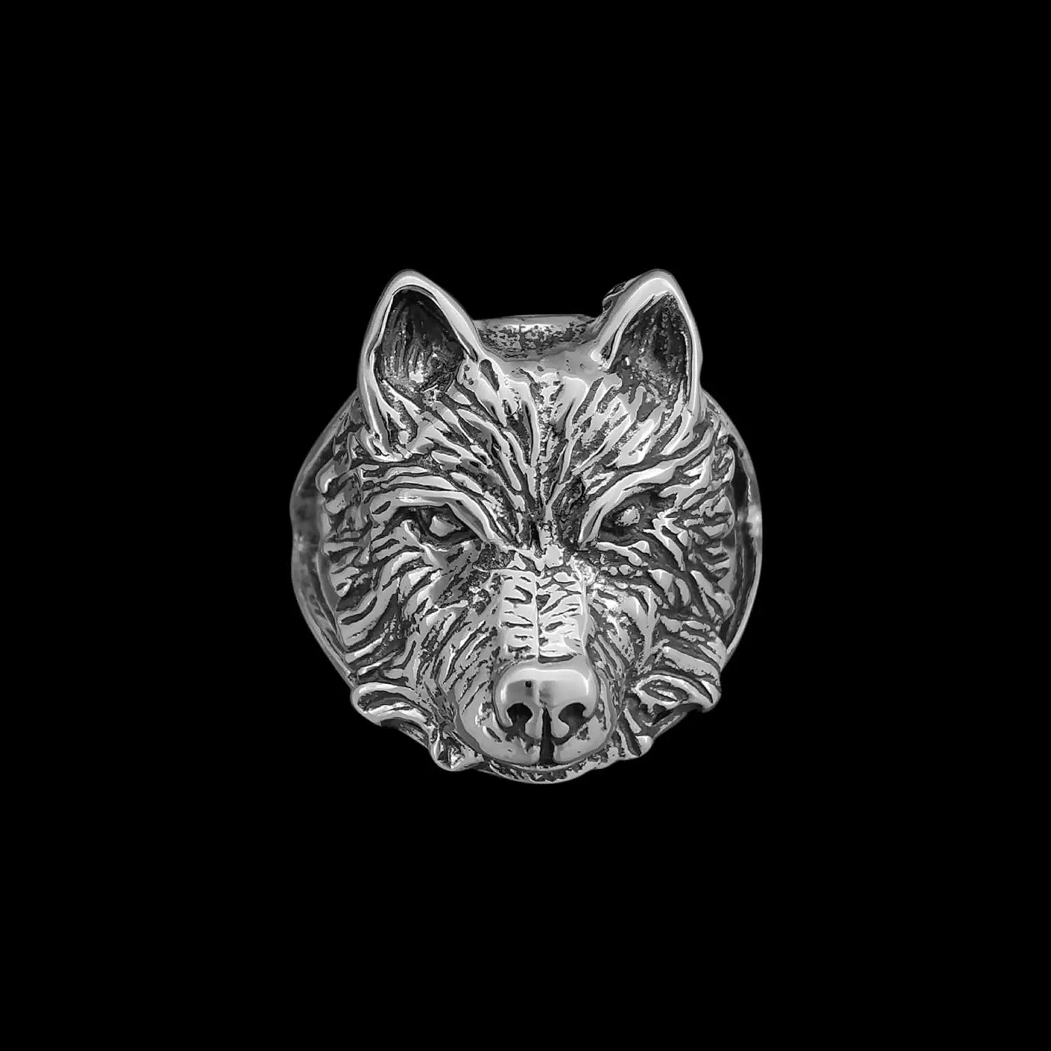 Size 7.75-925 Sterling Silver Grey Wolf Ring