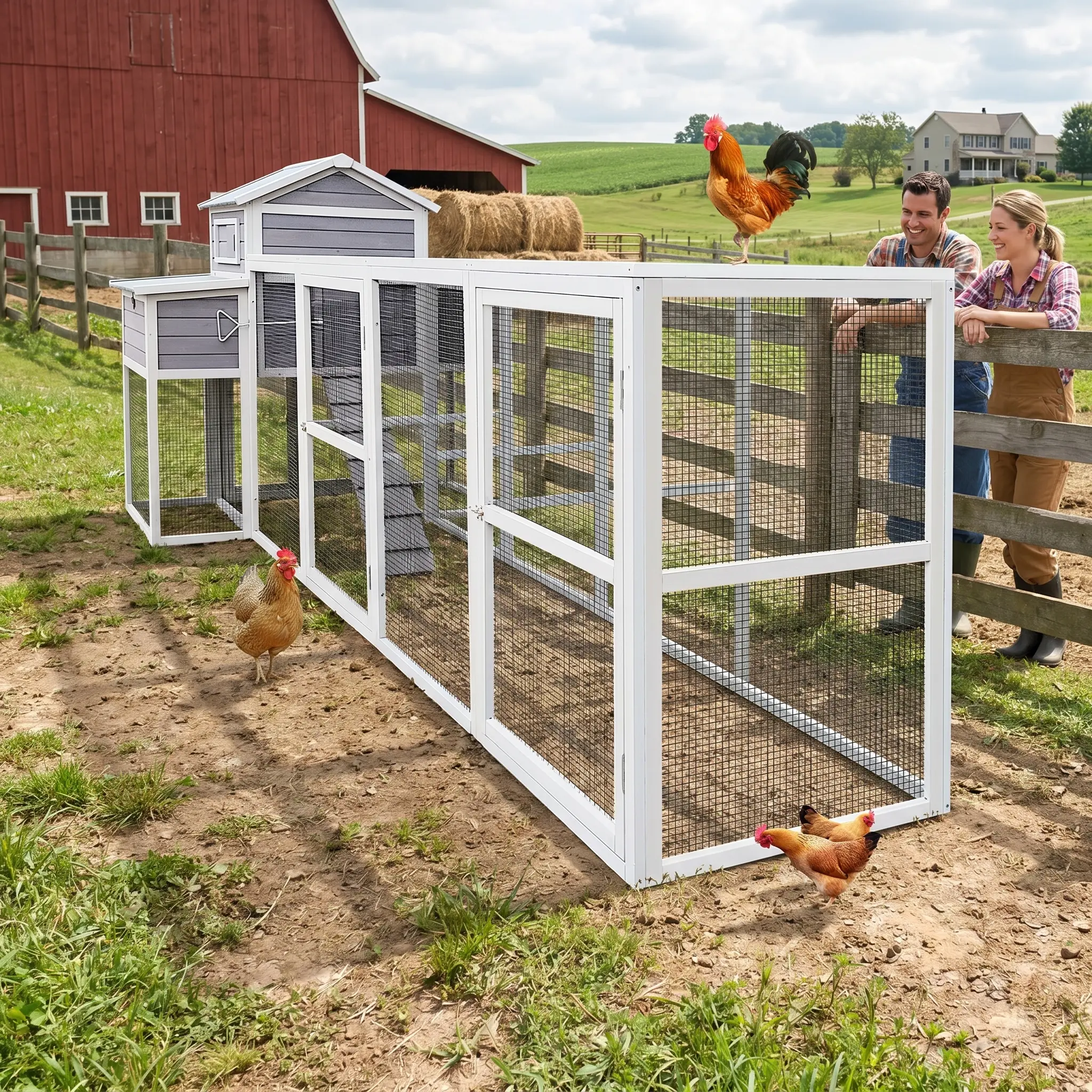 Extra Large Wooden Chicken Coop Enclosure - Outdoor Poultry Hutch with Predator-Proof Metal Wire Mesh, Stainless Steel Hardware, Foldable Design, Slide-Out Tray, Secure Nesting Box & Easy-Clean Feature