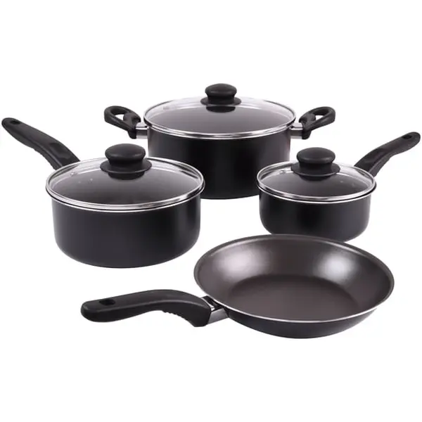 7-Piece Nonstick Aluminum Cookware Set, Black & Green Sage