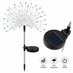 2-Pack Bright Solar Firework Lights - Solar Illuminated Colorful, 200 LEDs Each, 8 Lighting Modes, IP65 Waterproof, Halloween Backyard Glow Up Decor for Outdoor Use