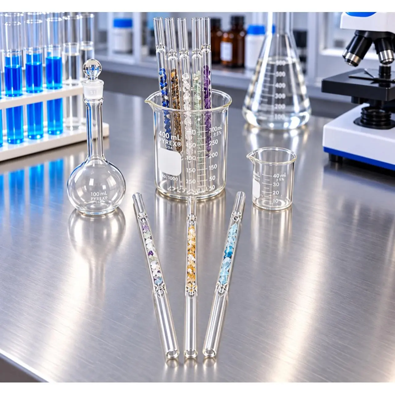 AMETHYST AZUL LLC Elixir Collection Straight Crystal Drinking Straws with Genuine Crystal Chips for Everyday Sipping Experience