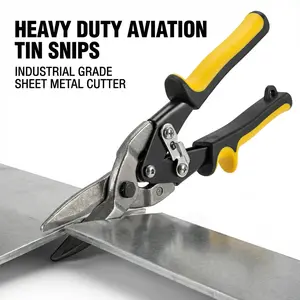 Straight Cut Aviation Tin Snips 11 Inch, Industrial Grade Forged Chrome Vanadium Steel Sheet Metal Cutter, Compound Action Metal Shears with Safety Latch & Hanging Hole, for Metal Fabrication, Gutter Repair, Automotive Work & Daily DIY Tasks
