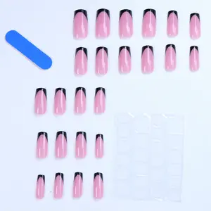 48Pcs French Black Border Hand and Foot Armour Glossy Fake Toenails Fully Covered with Nude Spring Break Toenails for Women'S Na NONE