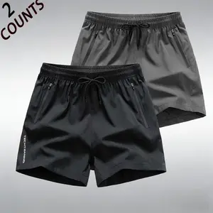 Men’s 2-Pack High-Value Quick-Dry Sports Shorts, American casual athletic style, breathable quick-dry fabric that’s skin-friendly and won’t feel clammy when you sweat, zippered pockets for secure phone storage, drawstring waistband for a loose fit, side l