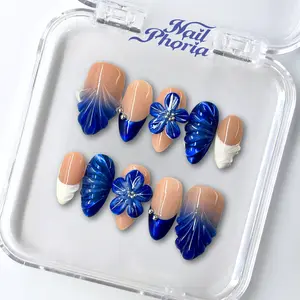 NailPhoria AQUARIUS BLOOM - Handmade Press-On Nails | Reusable, Salon-Quality, Long-Lasting, Glossy Design