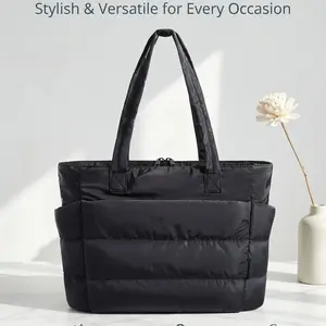 Premium Puffy Quilted Tote Bag – Ultra-Lightweight Nylon Shoulder Bag for Women – Large Capacity Every Day Carry (EDC) Bag for Work, Gym, Travel & Shopping, Water-Resistant