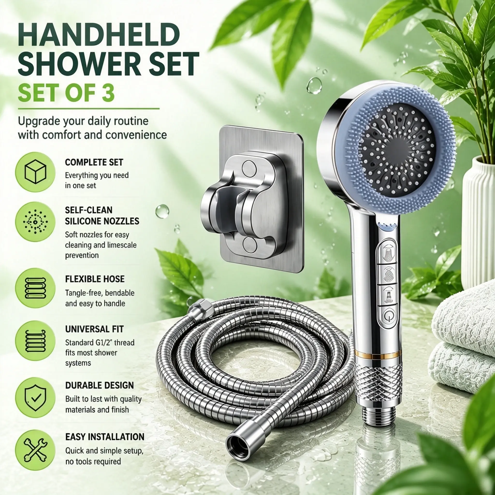 Filtered Shower Head with Handheld, High Pressure 4 Spray Mode Showerhead ,With Hose And Wall Seat, Silicone Massage Brush- Remove Impurities - Reduces Dry Itchy Skin