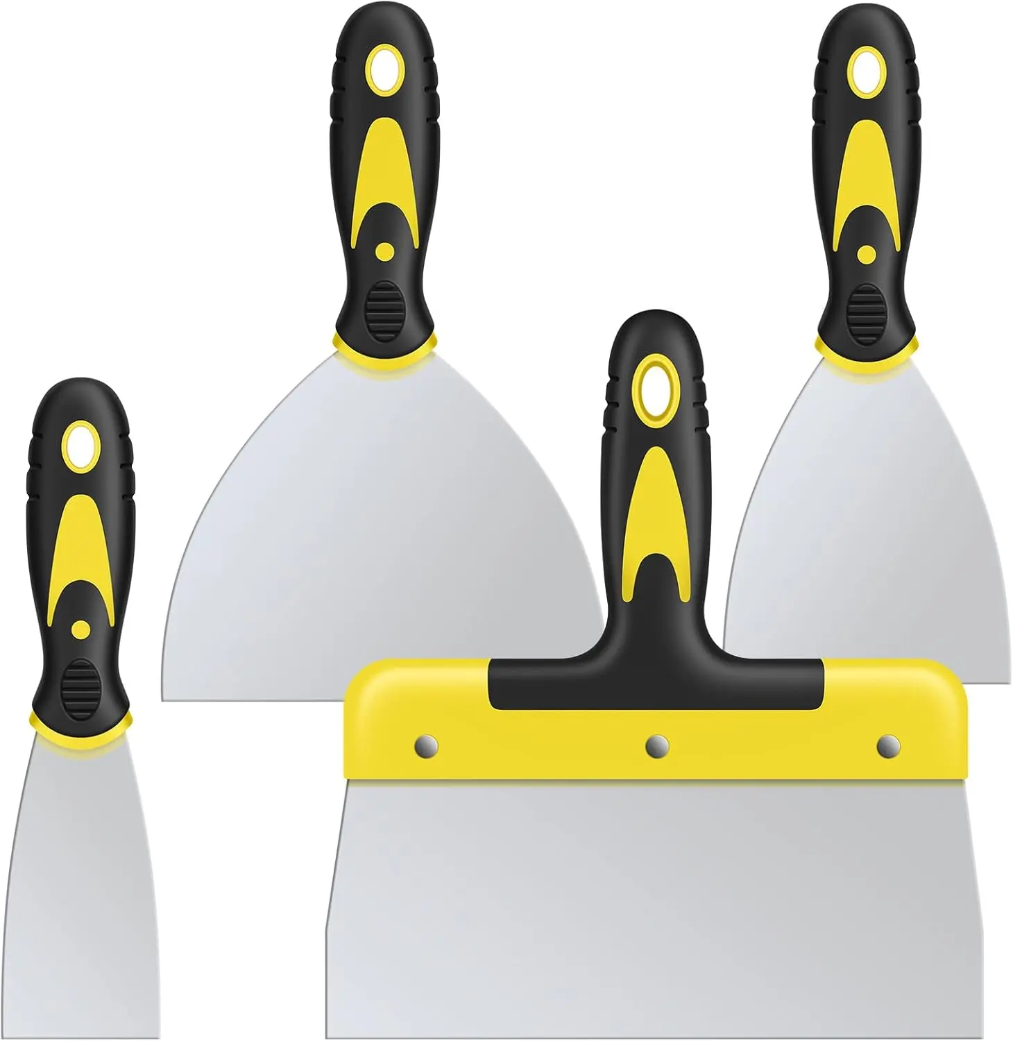 4PCS Stainless Steel Scraper Paint Tool with Comfortable Grip for Drywall Repair, Wallpaper Removal and Plaster Scraping(2,4,6,8in)