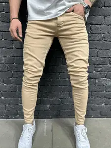 Men's Solid Color Skinny Jeans Trouser, Casual Streetwear Comfy Denim Pants for Daily Wear, Woven Bottoms for All Seasons, Casual Fashion Jeans