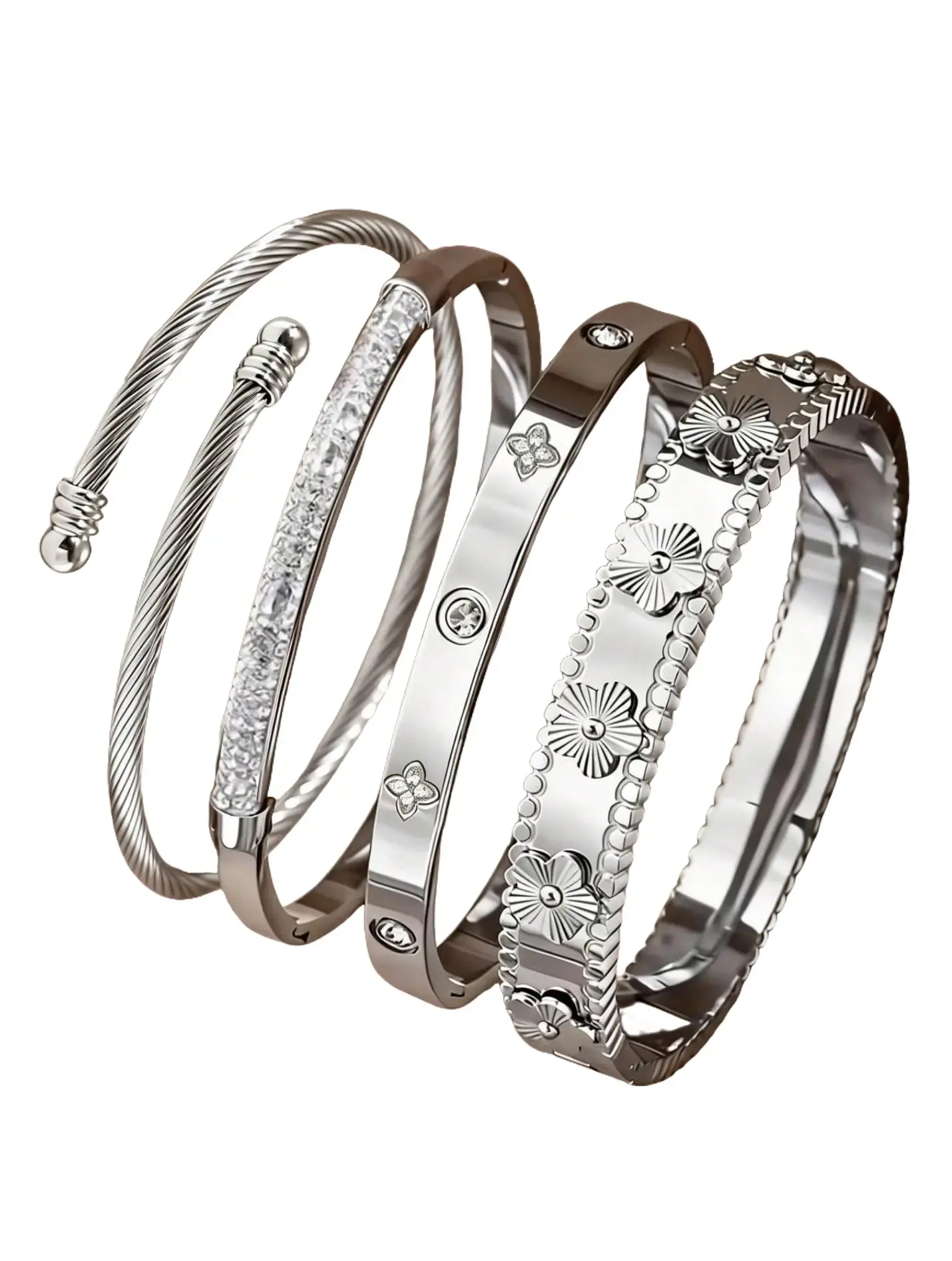 Waterproof Stainless Steel 4-Pc Bracelet Bangle Set, Fashion Costume Jewelry Accessory