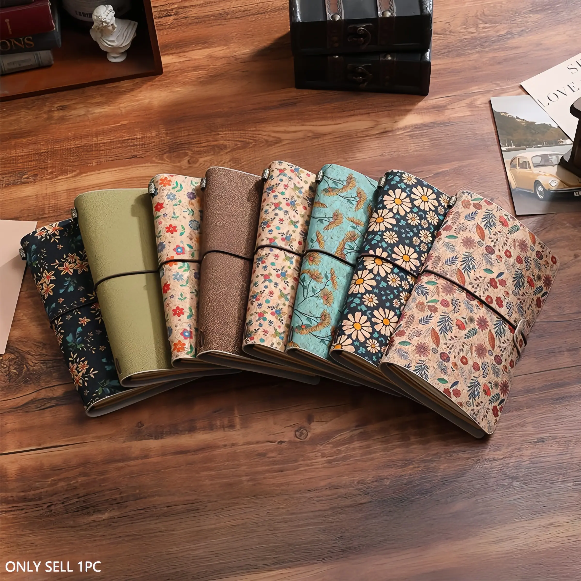 Vintage Leather Floral Pattern Notebook A6 Size Travel Diary Journal with Strap Card Holder Portable Study Stationery Daily Use Design Soft Leather Notebook Cute Stationery Supplies