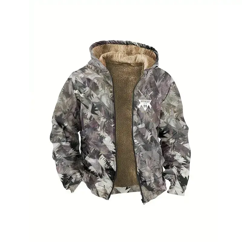 Men's Camouflage Hooded Jacket, Lined - Autumn/Winter Warm Zipper Sweatshirt, Casual Leaf Print Design, Multiple Pockets, Adjustable Hood, Polyester Blend, Easy to Match with Casual Outfits Men's Camouflage Hooded Jacket, Lined - Autumn/Winter Warm Zipper Sweatshirt, Casual Leaf Print Design, Multiple Pockets, Adjustable Hood, Polyester Blend, Easy to Match with Casual Outfits