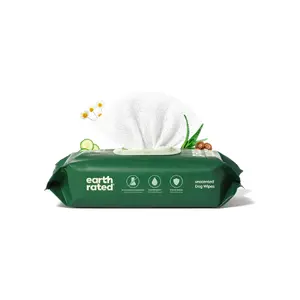 Earth Rated Pet Grooming Wipes for Dogs & Cats - 100 Count Hypoallergenic Unscented 3-in-1 Wipes for Paws & Body, Cleaning, Deodorizing, Hydrating