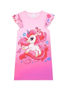Summer New Gradient Princess Sleepwear Nightgown, Dream Unicorn Print, Fire Retardant Fabric, Breathable, Skin-Friendly, Casual Home & Outdoors Wear