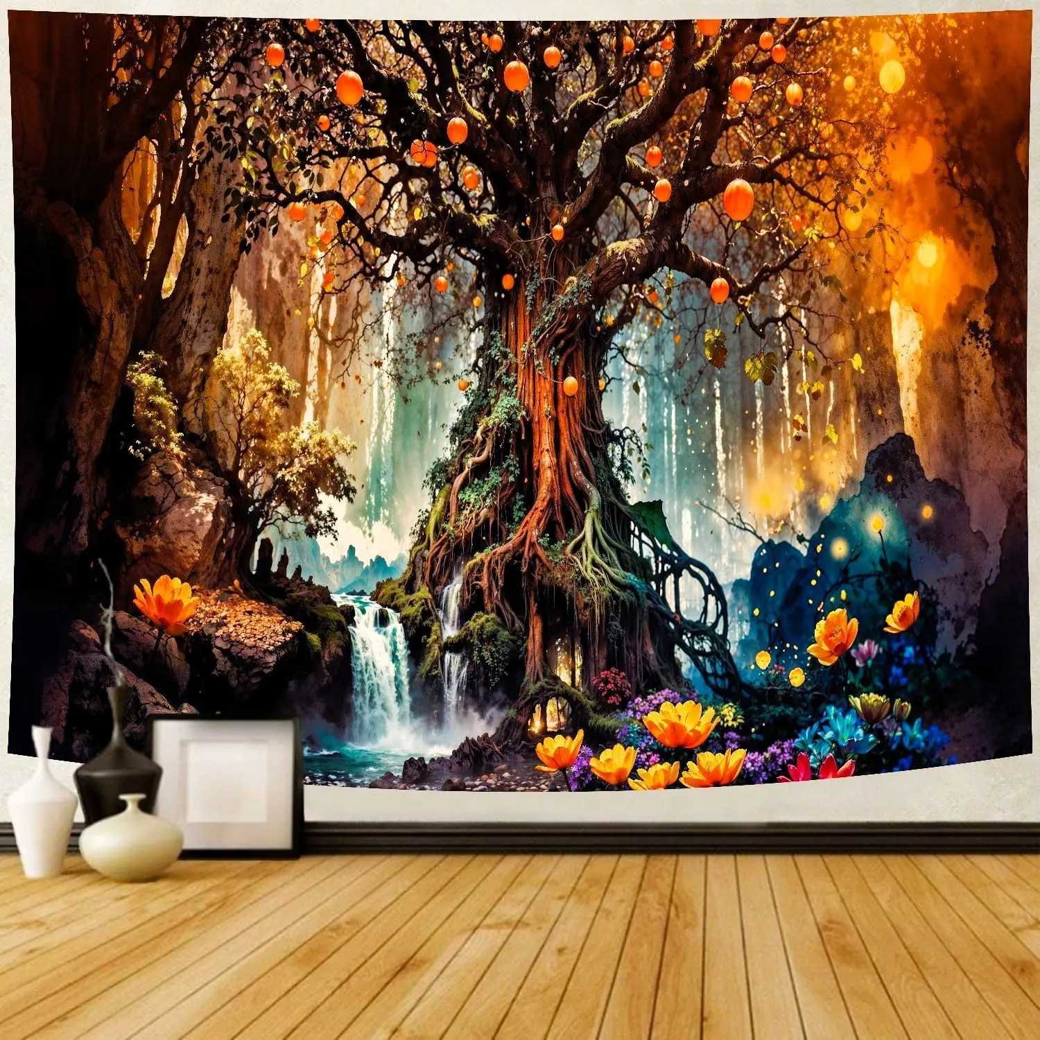 Magical Fairy Tale Forest Tapestry Fantasy Tree of Life Tapestry Nature Landscape Enchanted Mystical Forest Tapestry Psychedelic Wall Hanging Tapestry for Bedroom Living Room Home Decor (51.2" x 59.1")