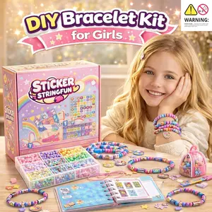 DIY Bracelet Making Kit for Girls, Sticker Beads Jewelry Craft Accessories Set with Charms, Collection Book, Beaded Necklace and Bracelet Gift Kit for Kids