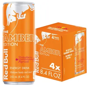 Red Bull Amber Edition Energy Drink, Strawberry Apricot, with 80mg Caffeine plus Taurine & B Vitamins, 8.4 Fl Oz, Pack of 4 Cans