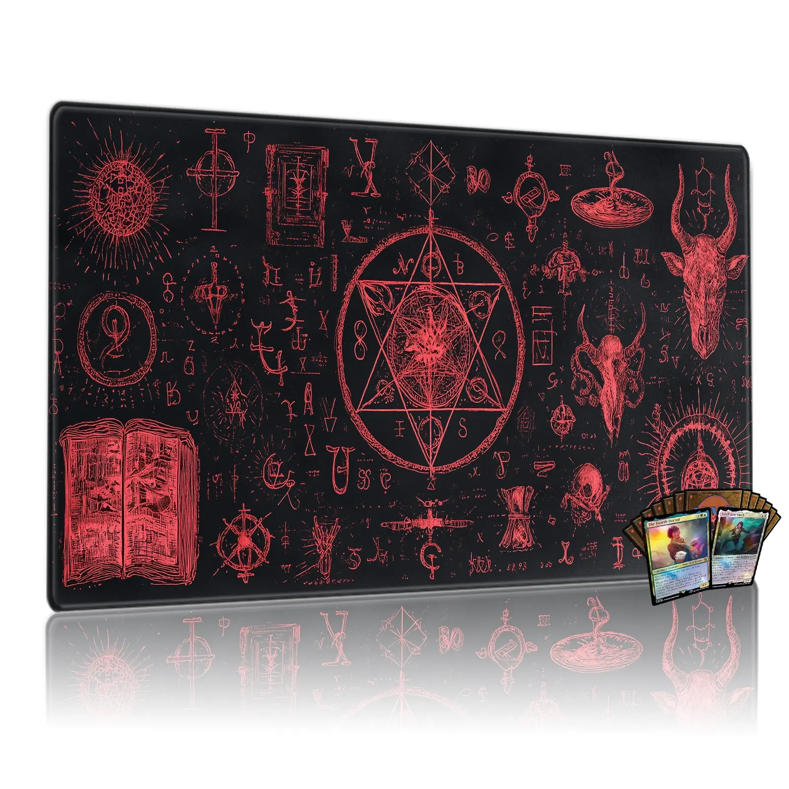 Dark Magic Vintage Totem Skull Pattern Mtg Game Mat, Non-Slip Easy Clean Tcg Playmat, Double Needle Binding, Picnic Travel Mouse Pad, Mousepad
