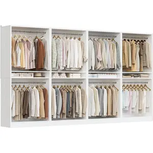 Unikito 12FT Modular Closet System with 8 Hanging Rods, 2800LBs Wood Garment Rack, 4-Pieces Ultra-Wide Walk-in Closet Organizer, Freestanding Clothing Shelves