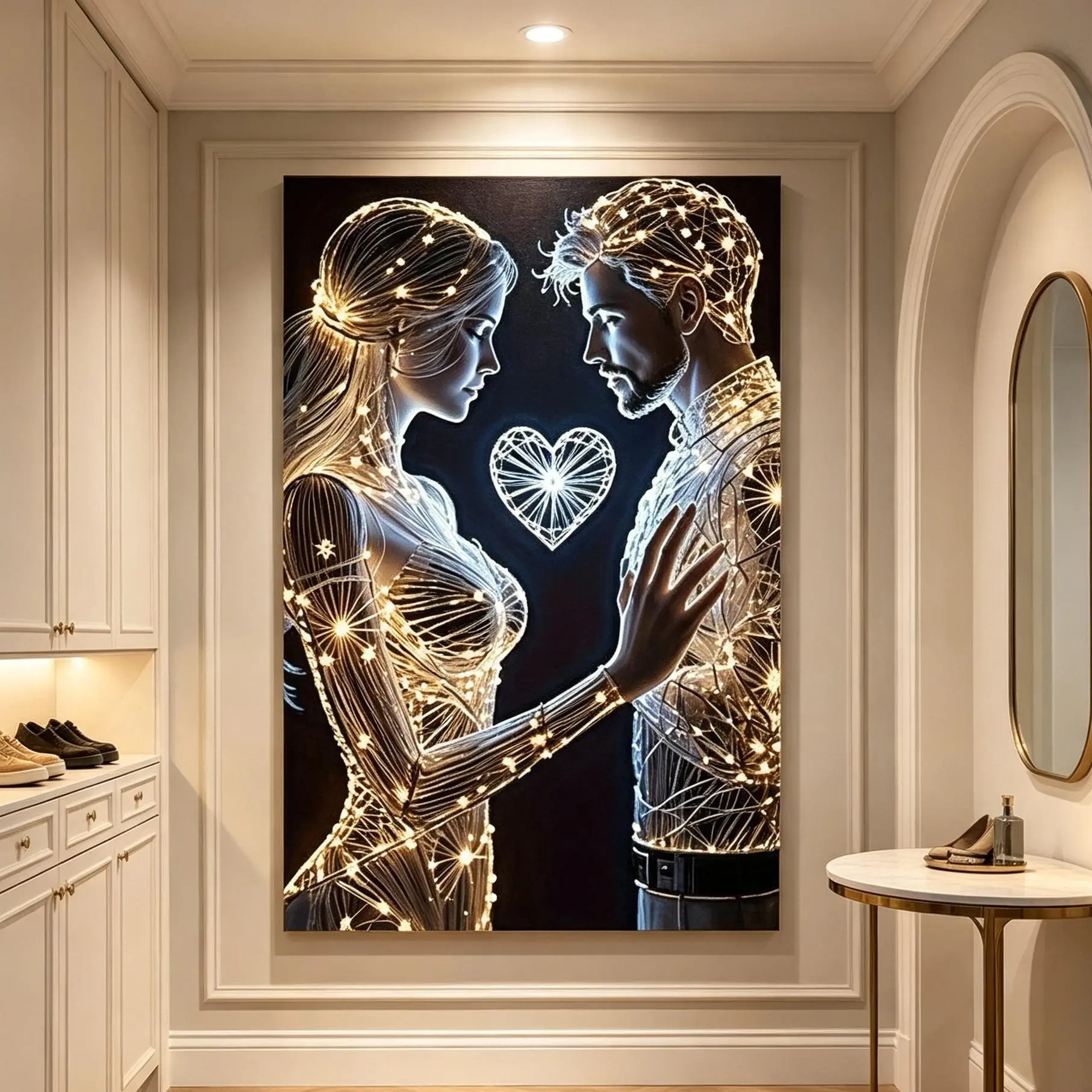 2D Flat Framed Canvas Art Print - Modern Abstract Couple-in-Heart Design, Waterproof Wall Decor Frame for Living Room, Kitchen, Student Home Office