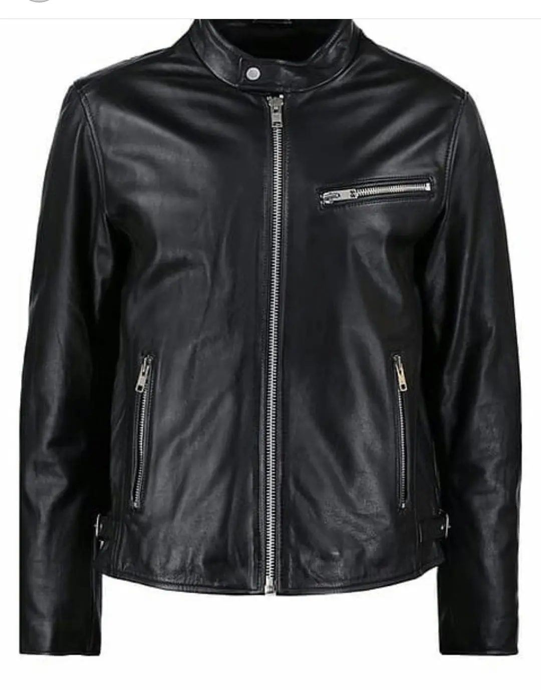 Men's Black Cafe Racer Moto Jacket – Genuine Leather, Adjustable, Custom Fit