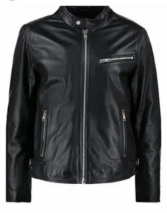 Men's Black Cafe Racer Moto Jacket – Genuine Leather, Adjustable, Custom Fit
