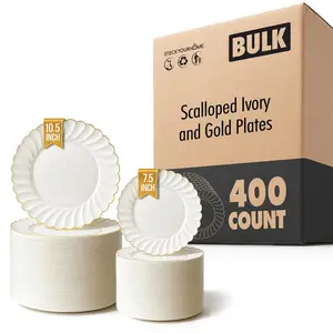Scalloped Ivory and Gold Plates (400 Pack)