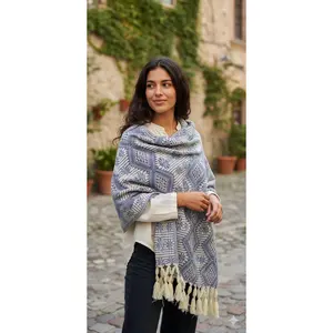 Mexican Rebozo Artisanal Shawl - Wool Graphic Wrap with Tassels for Women