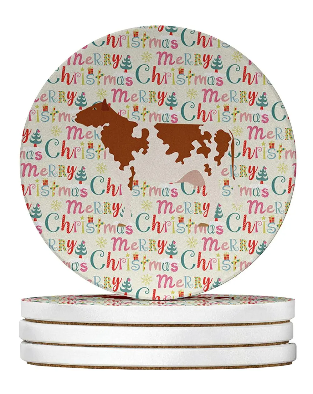 4-Piece Large Sandstone Coasters with Printed Ayrshire Cow Artwork, 4 Inches Kitchen Tableware with Moisture Absorption, Ideal for Christmas, Birthday Gift Ideas, Absorbent