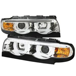 1995-2001 E38 7 Serie LED Bar Dual Halo Projector Headlight Assemblies (Chrome Housing/Clear Lens)