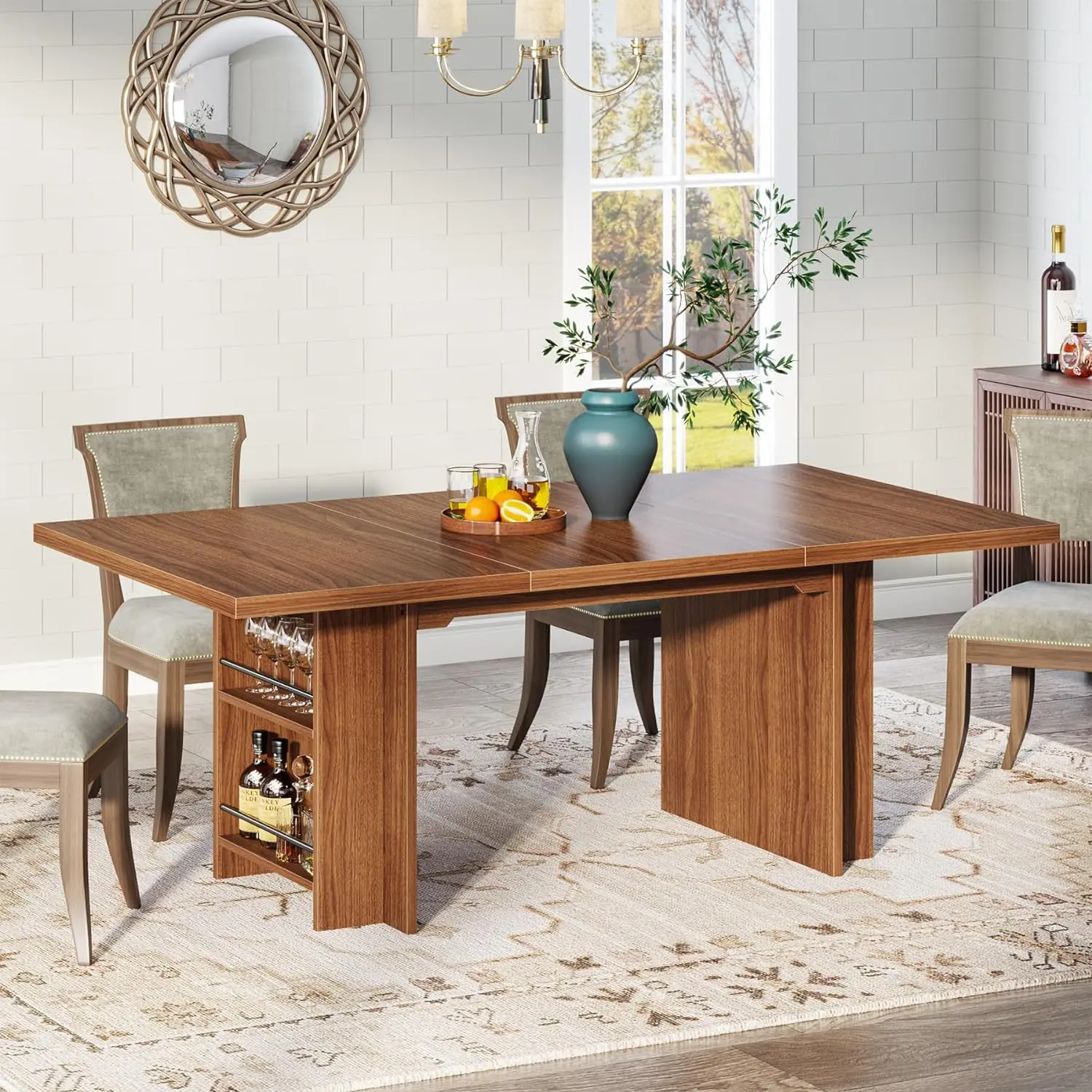 Tribesigns Farmhouse Dining Table for 6 to 8, 63-Inch Rectangular Wooden Kitchen Table with Storage, Industrial Dinner Table with Shelves for Dining Room, Kitchen, Living Room