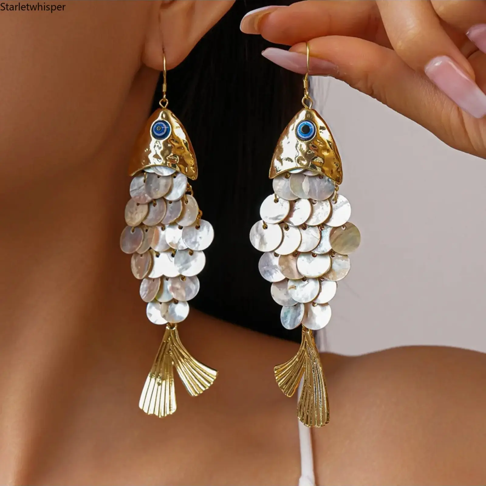 Fish Shell Fringed Ear Hook Statement Earrings, Boho Vintage Dainty Drop Earrings for Women, Trendy Bohemian Ear Accessories for Beach Vacation, Daily Wear & Party Gift