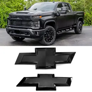 2020–2026 Chevrolet Silverado 2500HD 3500HD Grille & Tailgate Bowtie Emblem Kit, Chrome/Gloss Black 2-Pack Replacement