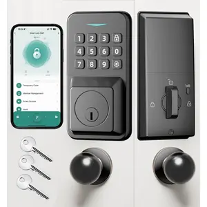 Keyless Entry Door Lock with App Control,  Door Lock with 2 Knobs,  Locks for Front Door,  Backlit Keypad Deadbolt with 3 , Auto-Lock, -time Codes, Anti-Peeping Code (Black)