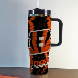 Cincinnati Football 40oz Tumbler with Handle, Team-Inspired Insulated Travel Mug, Football Fan Gift