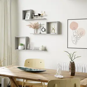 Wooden Square Floating Shelves Wall Mount, Floating Cube Shelves Set of 6, Geometric Cube Wall Shelves for Wall Decor, Floating box shelves for Bedroom, Living Room, Bathroom, Kitchen, Office, Grey.