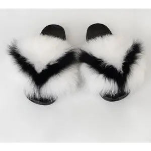 "THONG" Black and White Fur Fluffy Flip Flops™️