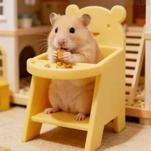 Gold Wire Hamster Dining Hideout Chair - Cute Mini Decompression Toy for Hamsters, Practical Indoor Recreation Pet Landscaping Decor & Cozy Resting House