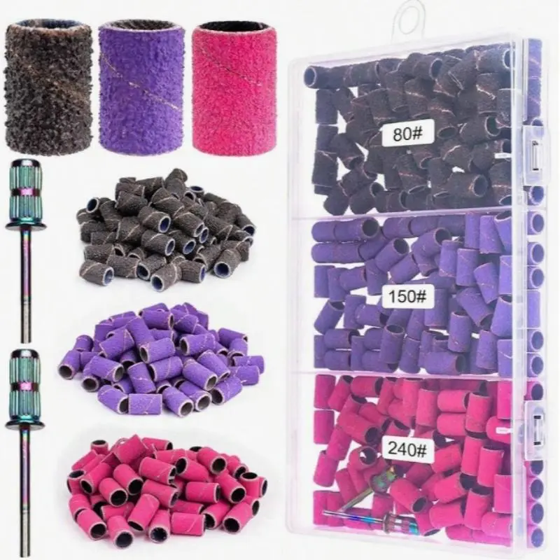 Professional Sanding Bands Set, 150pcs Mixed Styles Sanding Bands & 2 Counts Nail Drill Bits, Manicure & Pedicure Tools, Basic Nail Tools, Nail Care Nail File Kit, Nail Supply Accessories