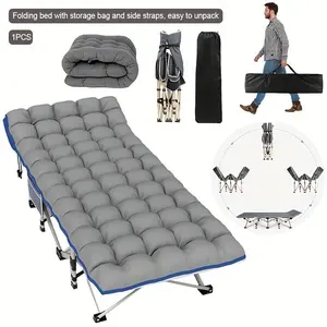 75-Inch Foldable Lab Bed with Detachable Mattress, Side Pockets & Storage Bags - Sturdy Metal Frame, Supports Up to 600 lbs, Ideal for Camping, Beach, Patio, Park, Home Office Naps - Grey, Patio Furniture | Sleek Foldable Design | Ergonomic Bed