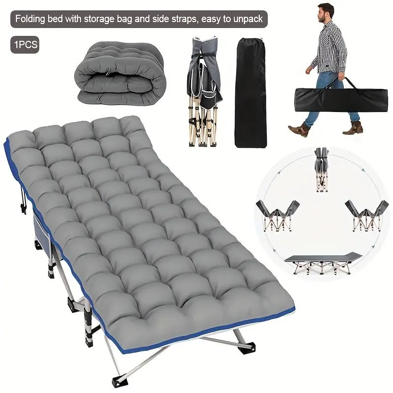 75-Inch Foldable Lab Bed with Detachable Mattress, Side Pockets & Storage Bags - Sturdy Metal Frame, Supports Up to 600 lbs, Ideal for Camping, Beach, Patio, Park, Home Office Naps - Grey, Patio Furniture | Sleek Foldable Design | Ergonomic Bed