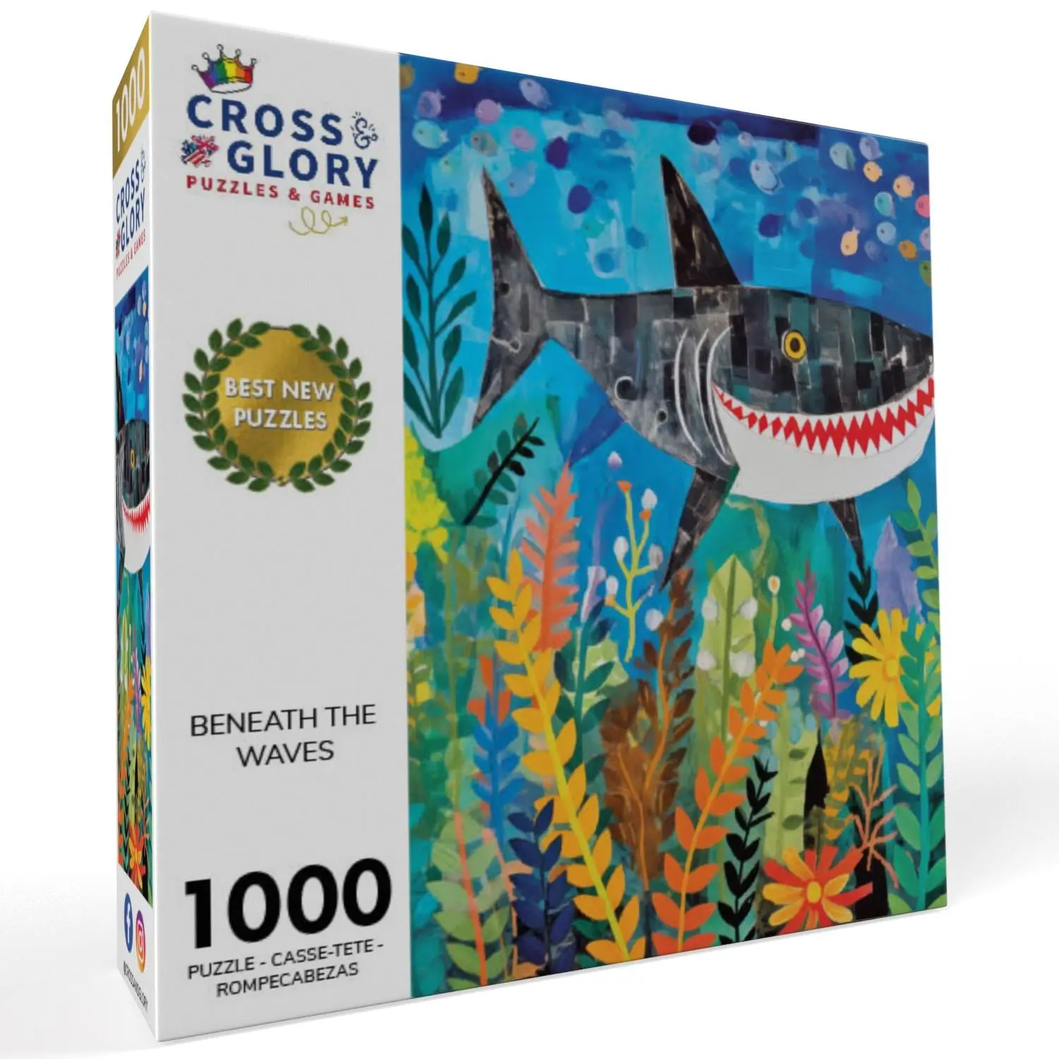 Art Puzzle – Beneath The Waves: Shark's Colorful Realm – 1000 Piece Jigsaw Puzzle