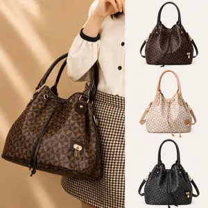 Women's Luxury Geometric Bucket Bag – Large Capacity Drawstring Shoulder & Crossbody Handbag
